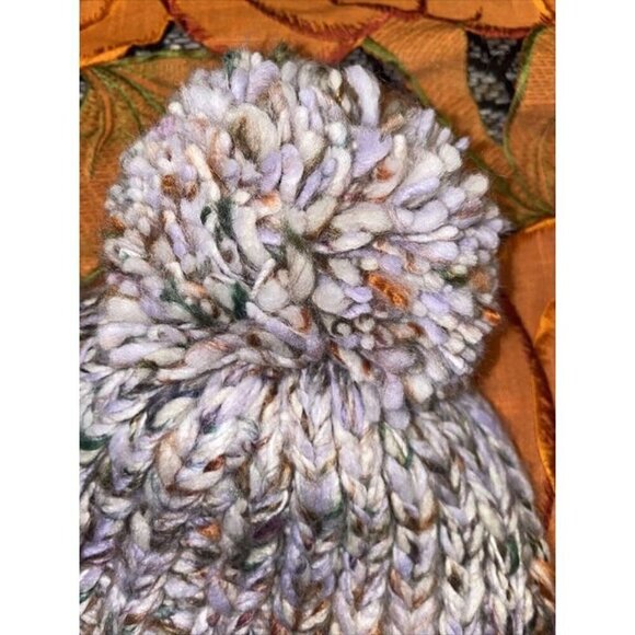 Madewell Chunky Pom-Pom Beanie. fall tones orange, brown, cream. warm. one size - Picture 4 of 7